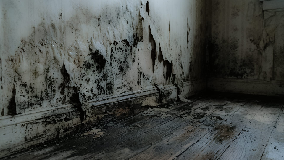 水まわりのDIY失敗による壁のカビと腐食の様子